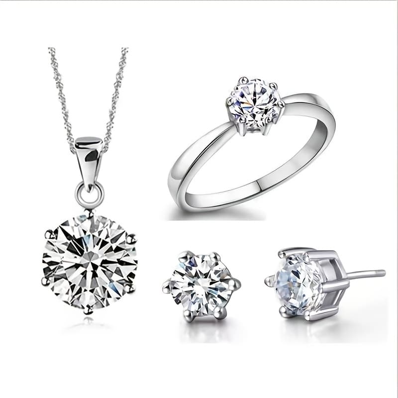 TEMU One-carat Rhinestones, Six- Rings, Necklace Stud Earrings, Casual Attire, Accessories, And The For Holiday Gifts