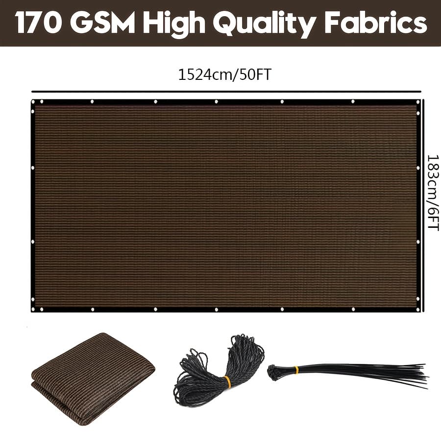 TEMU 6x50ft Fence Privacy Screen, Heavy Duty Privacy Fence Screen, Outdoor Shade Cloth Mesh Barrier, Cable Zip Ties Included, Brown