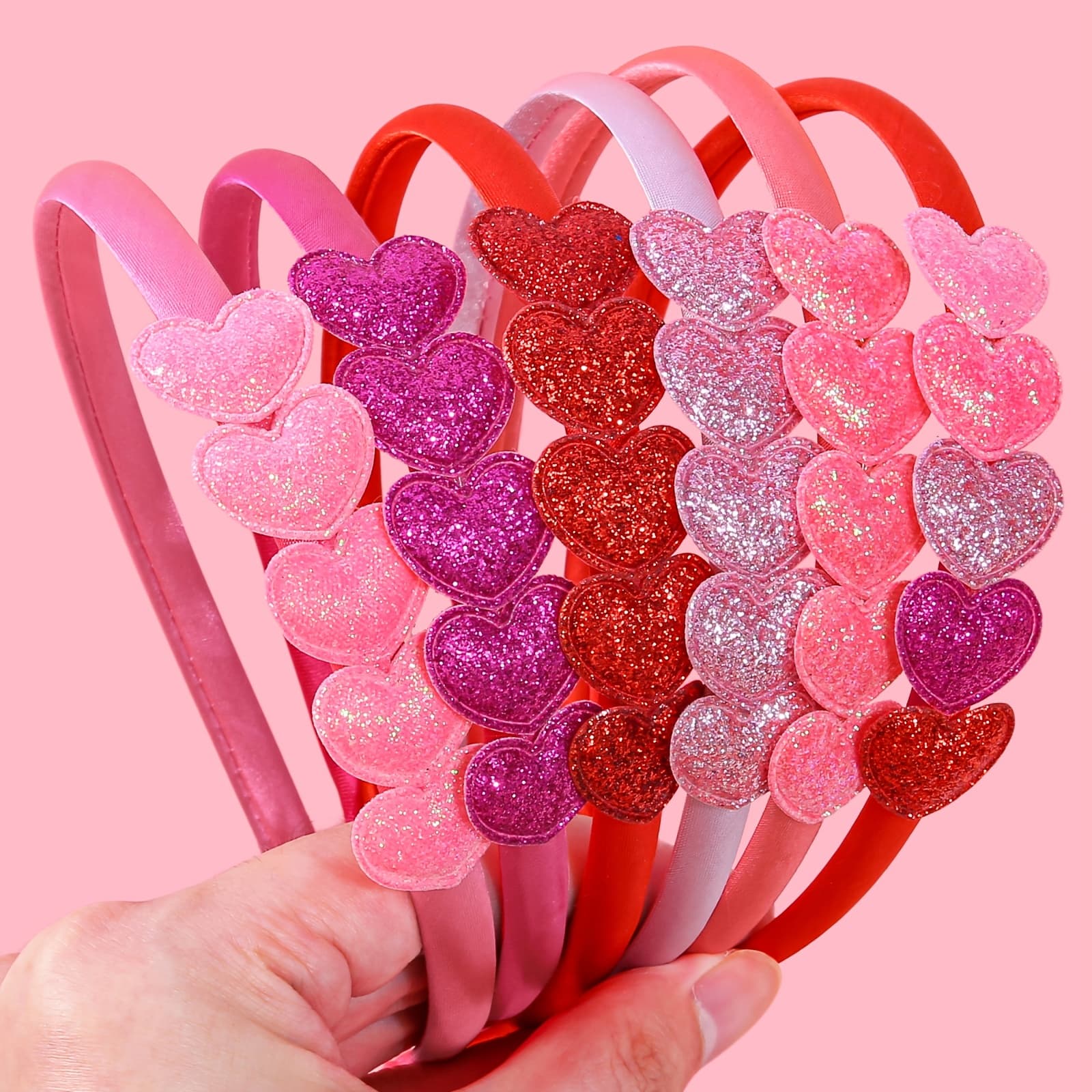 TEMU 6pcs Valentine's Day Heart Headbands For Women, Sweet Heart-shaped Head Hoop, Scallion Satin Hairband, Valentine's Day Party Hair Accessories