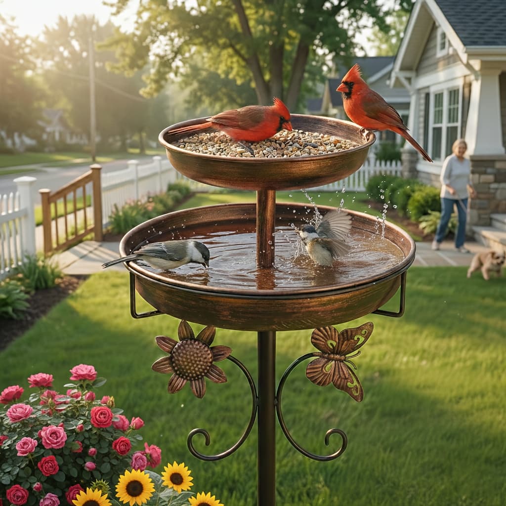 TEMU Bird Bath For Outside, 42in Vintage Freestanding For Outdoors, Double Metal Bird Bath Feeder Bowls For Garden Patio Yard Lawn Decor, Upgraded 5-pronged Base ( Bronze)