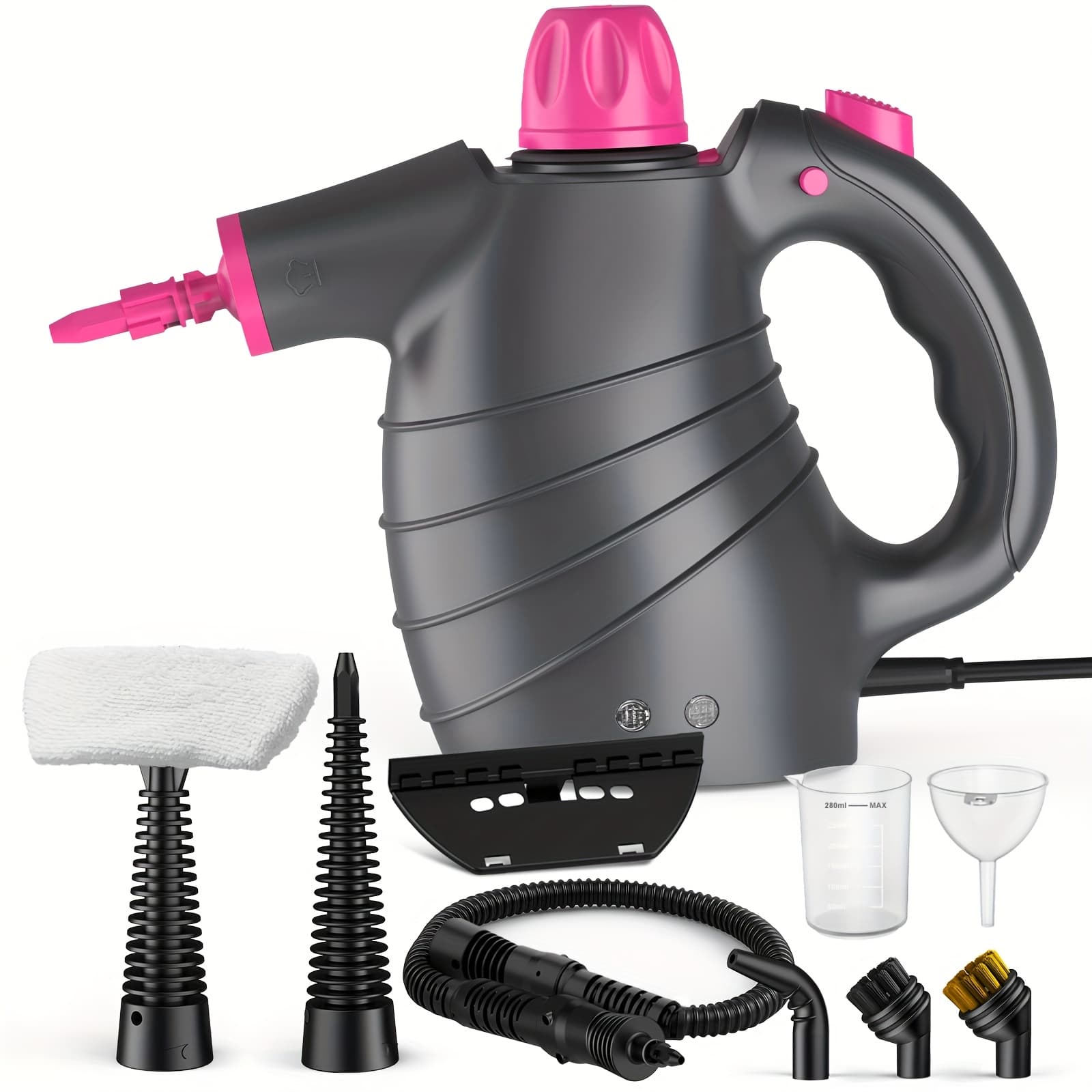 TEMU 1pc 1050w Handheld Steam Cleaner | 12 Brush Heads, -up, Chemical Free, Lightweight & Portable, Large 350ml Water Tank, Metal & Plastic, Plug, Safety Lock For Home, Car, Floor, Furniture
