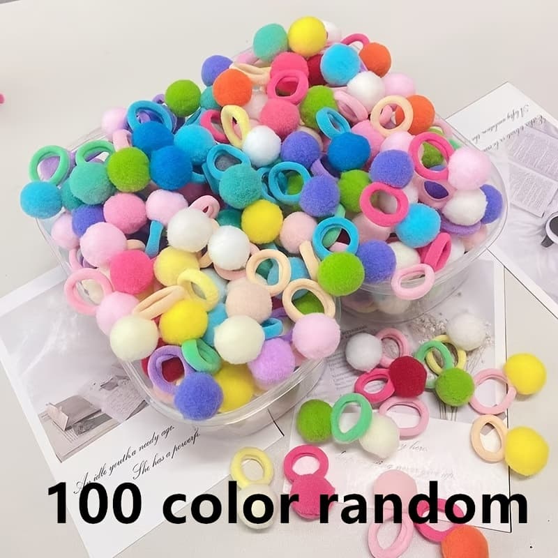 TEMU 50/80/100pcs Random Colored Balls Hair Ropes Rubber Bands New Kindergarten