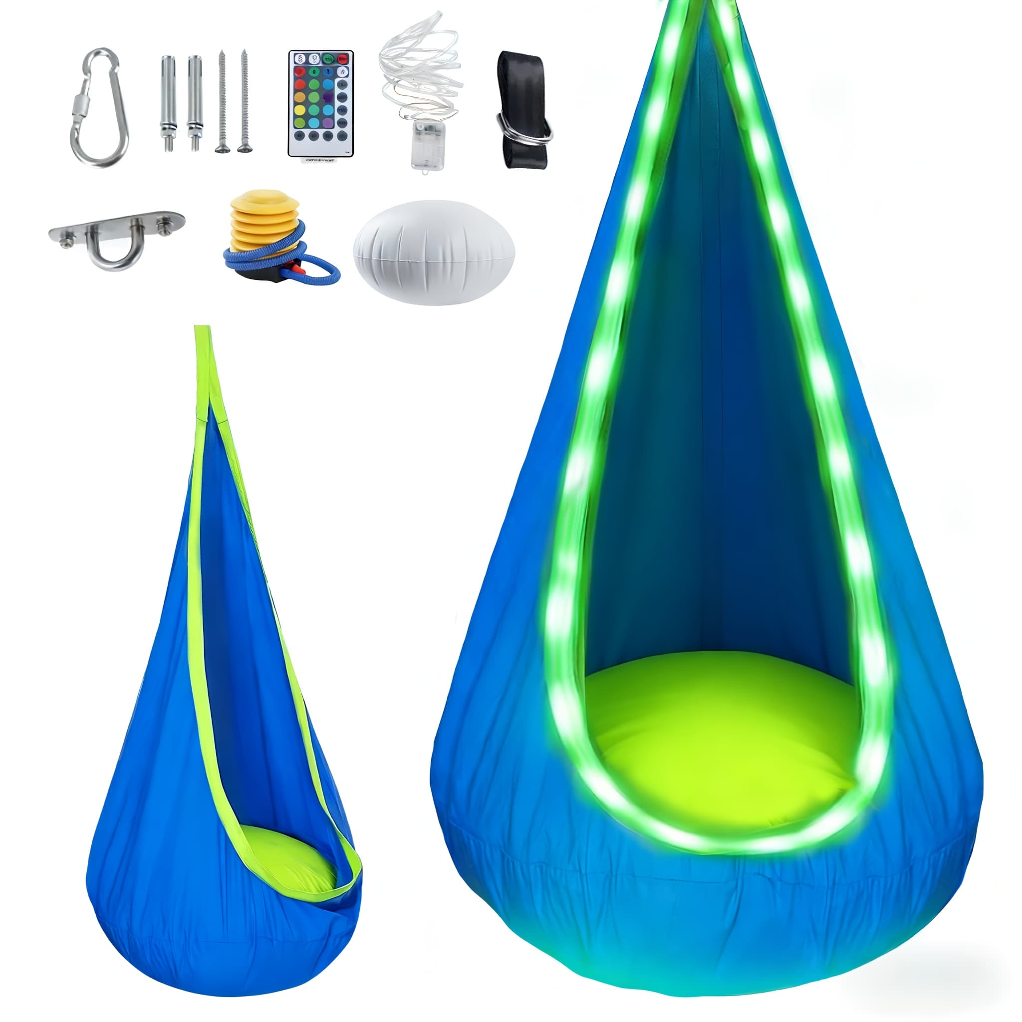 TEMU 1 Led/no Led Lighting Hammock Rocking Chair With Air Pillow And Mounting Kit, 16 Color Lighting Variable, Remote Control, Suitable For Bedrooms, Study, Balcony, Ideal For Holiday Gifts