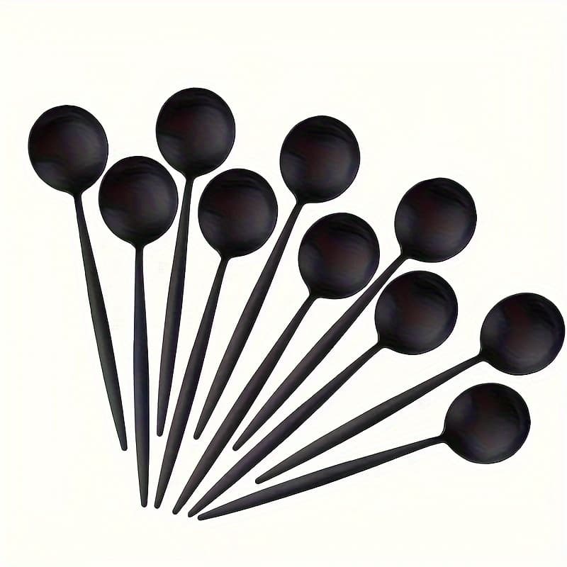 TEMU 10pcs Black Stainless Steel Coffee Spoons, , Teaspoons, Espresso Spoon Set, Ice Cream Spoons, Dessert Spoons, Dishwasher Safe, For Home, Restaurant, Kitchen, Easy To Clean