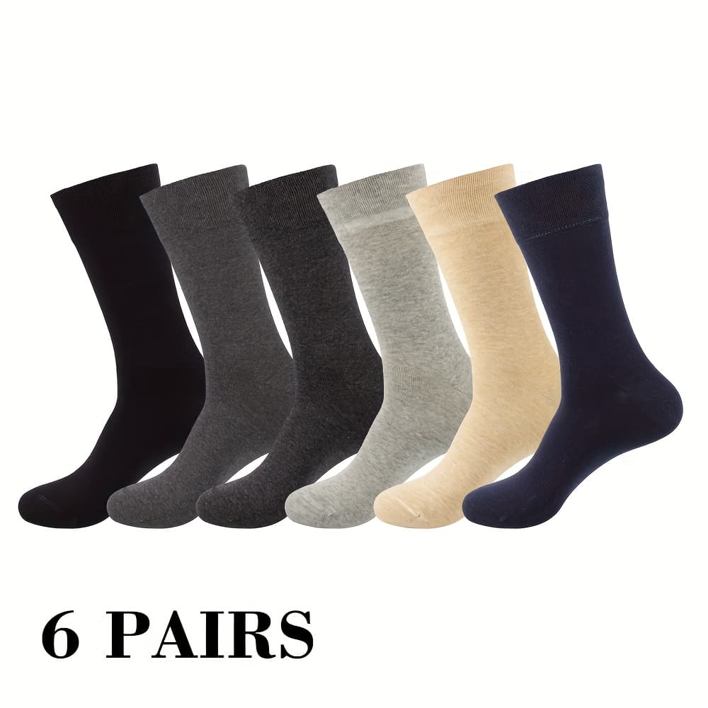 TEMU 6 Pairs 98% Cotton Solid Dress Crew Socks For Business And Casual Mens And Womens Socks