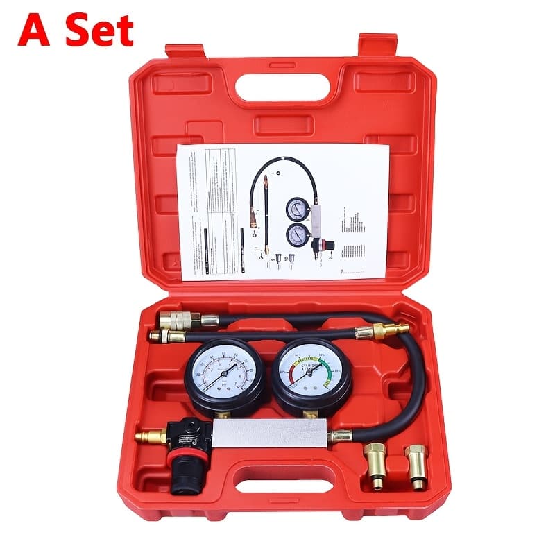 TEMU Automotive Compression Leakage Detector Kit, Engine Cylinder Dual Gauge Leakdown Tester, Cylinder Detection Meter Be Used For Cars Trucks And Motorcycle