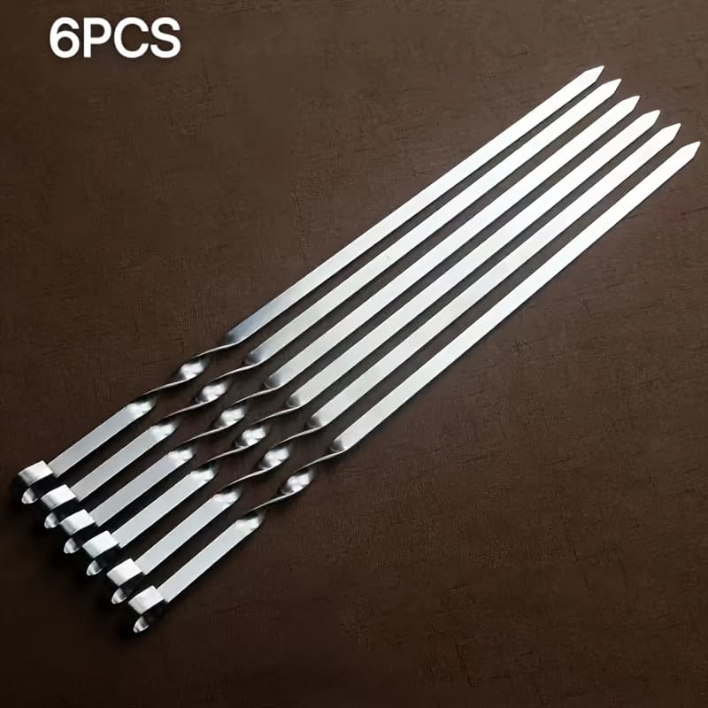 TEMU 6pcs, Barbecue Skewers, Stainless Steel Skewers For Bbq, Multifunctional Metal Bbq Skewers, Grilling Stainless Steel Skewers, Bbq Needle Sticks, Outdoor Cooking, Bbq Supplies