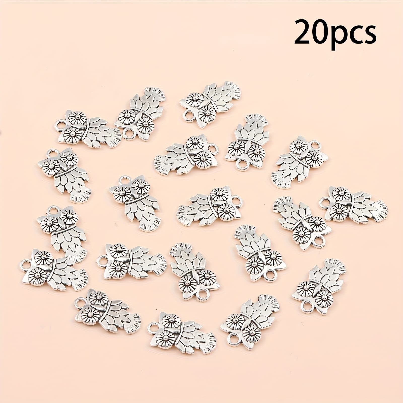 TEMU 20pcs Owl Charms For Jewelry Making, Alloy Silvery Plated Pendant For Bracelets And Crafts