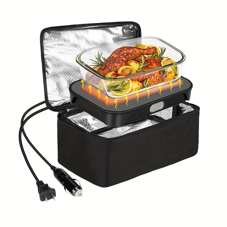 TEMU 3in1 Portable Microwave Food Warmer, 80w Fast Heating Personal Mini Portable Oven Electric Lunch Box, 12v/24v/110v Heated Lunch Box For Reheating And Cooking Food In Car Truck Work