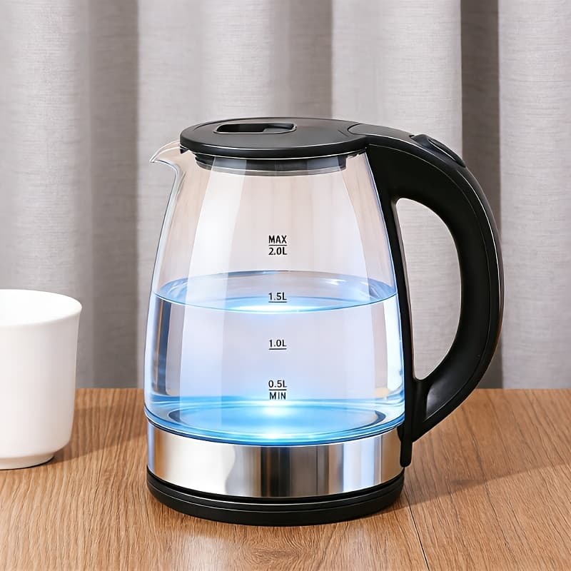 TEMU Electric Kettle (with Stainless Steel Inner Lid, Wide Mouth, 2 , Glass Teapot, Hot Water Boiler, Black)