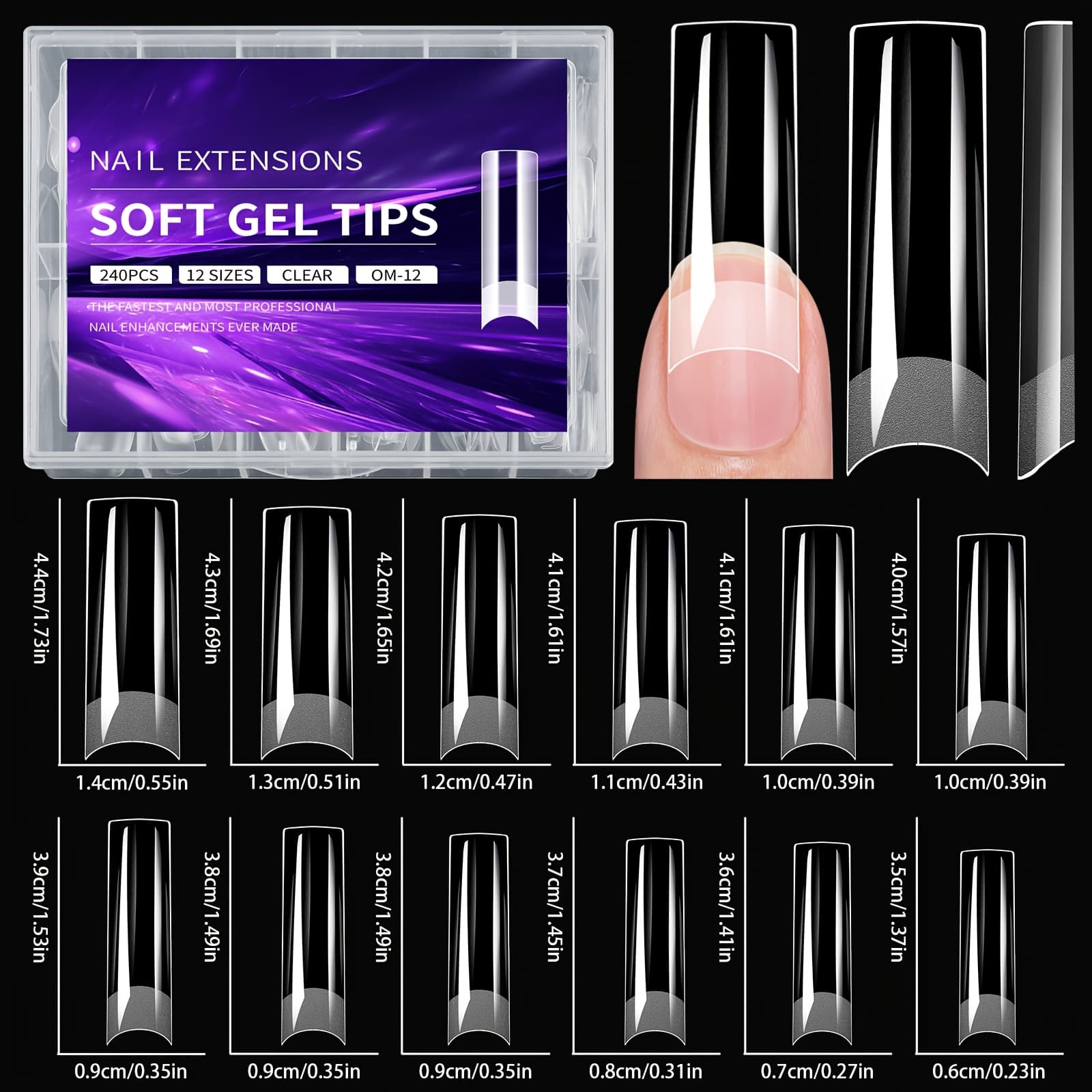 TEMU 240pcs Long Gel Nail Tips, Half Matte Pre- Clear Half Cover Fake Nails, 12 Sizes Ultra Thin No File Nail Extension Tips For Salon & Home Diy Manicure Nail Art Supplies