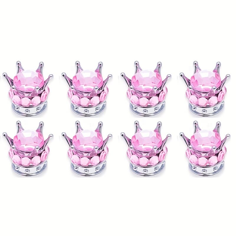 TEMU Crown Diamond Silvery Base Valve Stem Caps, 8pcs Car Tire Valve Caps - Bubble Chrome Valve Stem Covers - Suitable For Cars, Trucks, Bicycles, And Motorcycles - Automotive Exterior Accessories