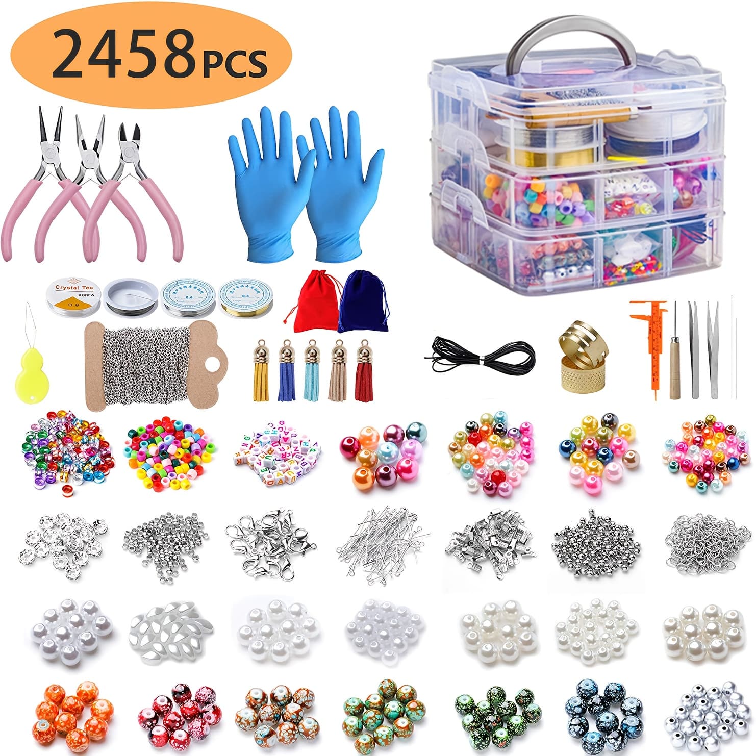 TEMU 4655/2458pcs Diy Fashion Jewelry Making Set, Beading, Elastic Rope, Making And Repairing Tool Set, Suitable For Diy Handmade Beginners Christmas & Halloween Gift