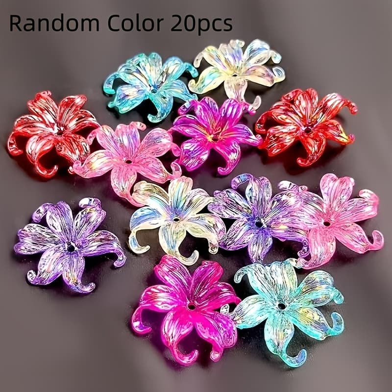 TEMU 20 Multi-colored Acrylic Petal Beads, 20 Random Color Pieces, Transparent Iris Flower Beads, For Handmade Bracelets, Necklaces, Earrings/keychains And Other Jewelry Making Additions