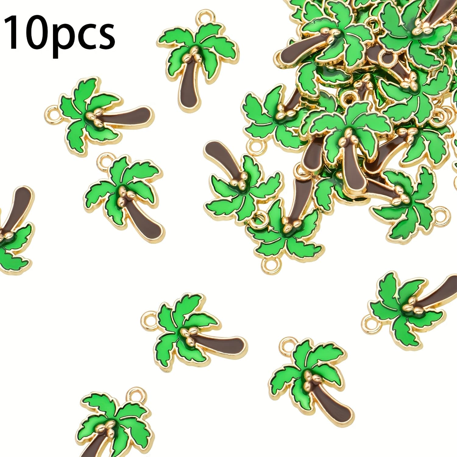 TEMU Set Of 10 Enamel Charm Beads Featuring Tropical Hawaiian Palm , Perfect For Jewelry Projects Like Bracelets, Earrings, And Necklaces