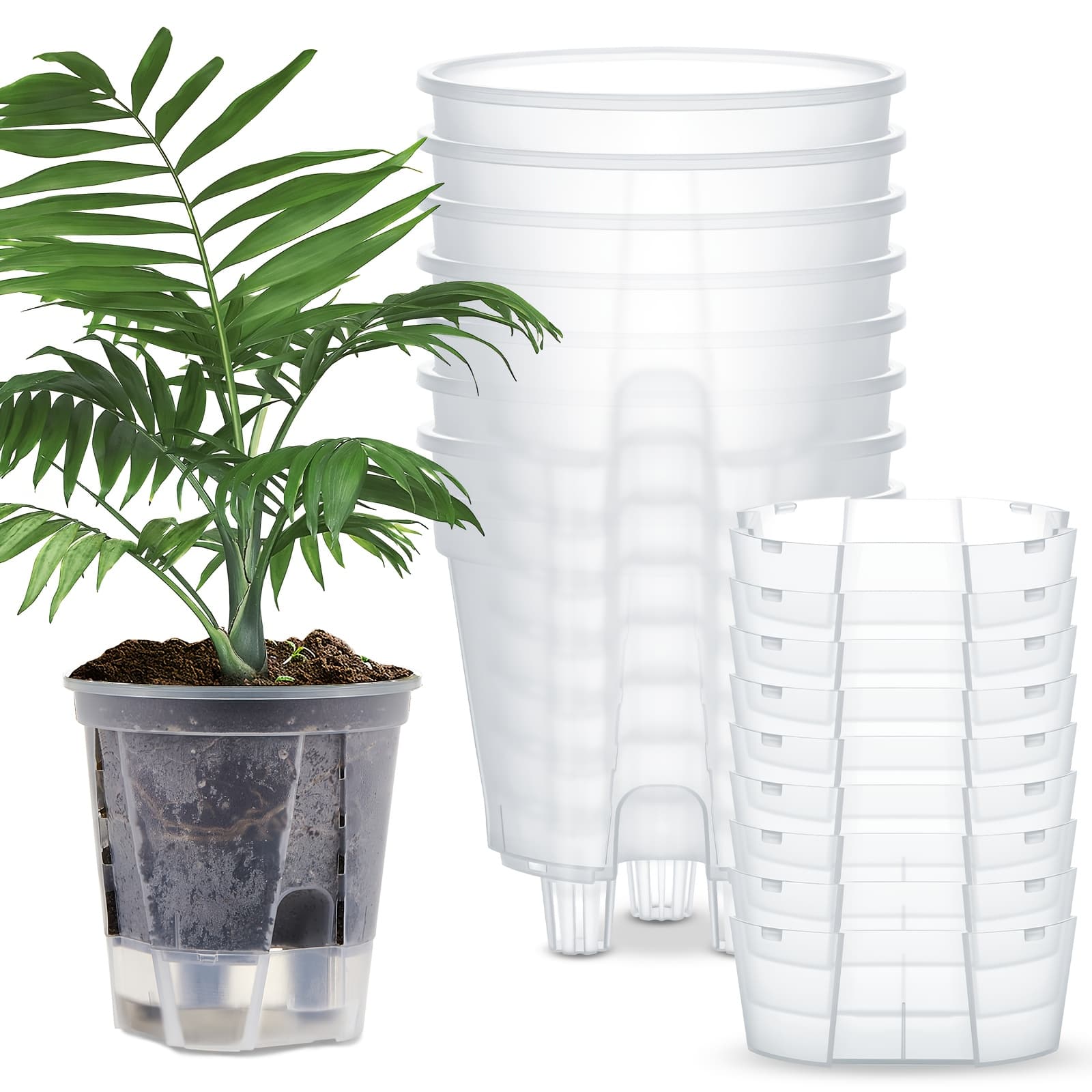 TEMU 9pcs Self Watering Pots For Indoor Plants With Deep Reservoir And High Drainage Holes For Outdoor Plants And Flowers(clear, 5.91'')