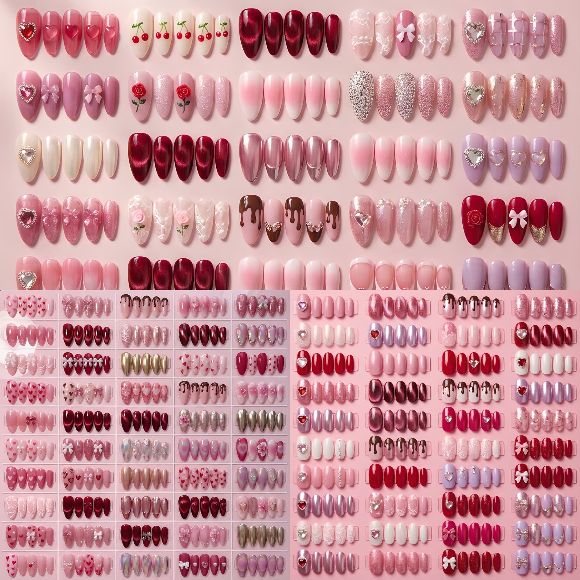 TEMU 72/144pcs Nail Combination Set, Valentine's Day - Fashionable Mixed Style, Short Square, Long , Medium Almond, Random Pattern, Acrylic Nails, Medium Length, Vibrant Nail Design