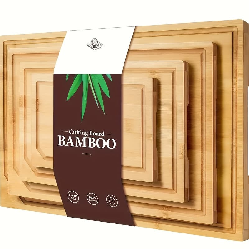 TEMU 4pcs Kitchen Bamboo Cutting Board, Heavy Duty With Juice , Chopping Board For Meat, Vegetables, Cheese.essential Kitchen Tools.family, . Holiday Party.presidents' Day, 's Day, Easter, Gift