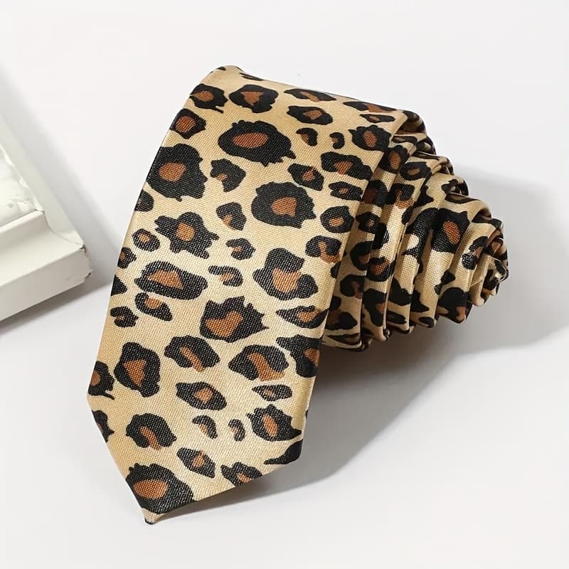 TEMU 1.69in, 1pc Narrow Long Leopard Print Hand-tied Bow Tie, Unisex, Suitable For Daily Use