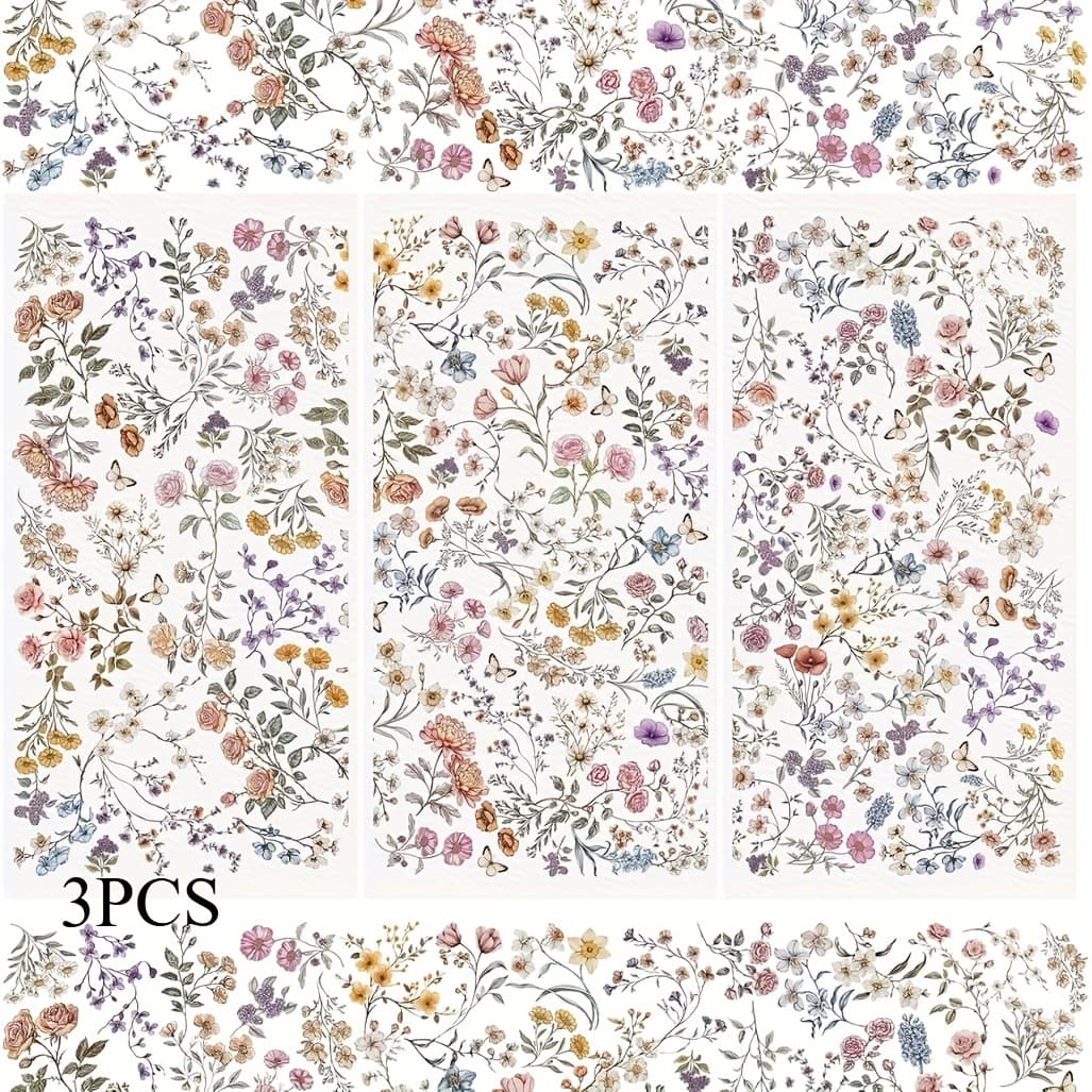 TEMU 3pcs Rub On Transfer Stickers Flower Pattern Decals Furniture Craft Embellishments For Scrapbooking Photo Albums, 15 * 30cm Craft Supplies & Stickers