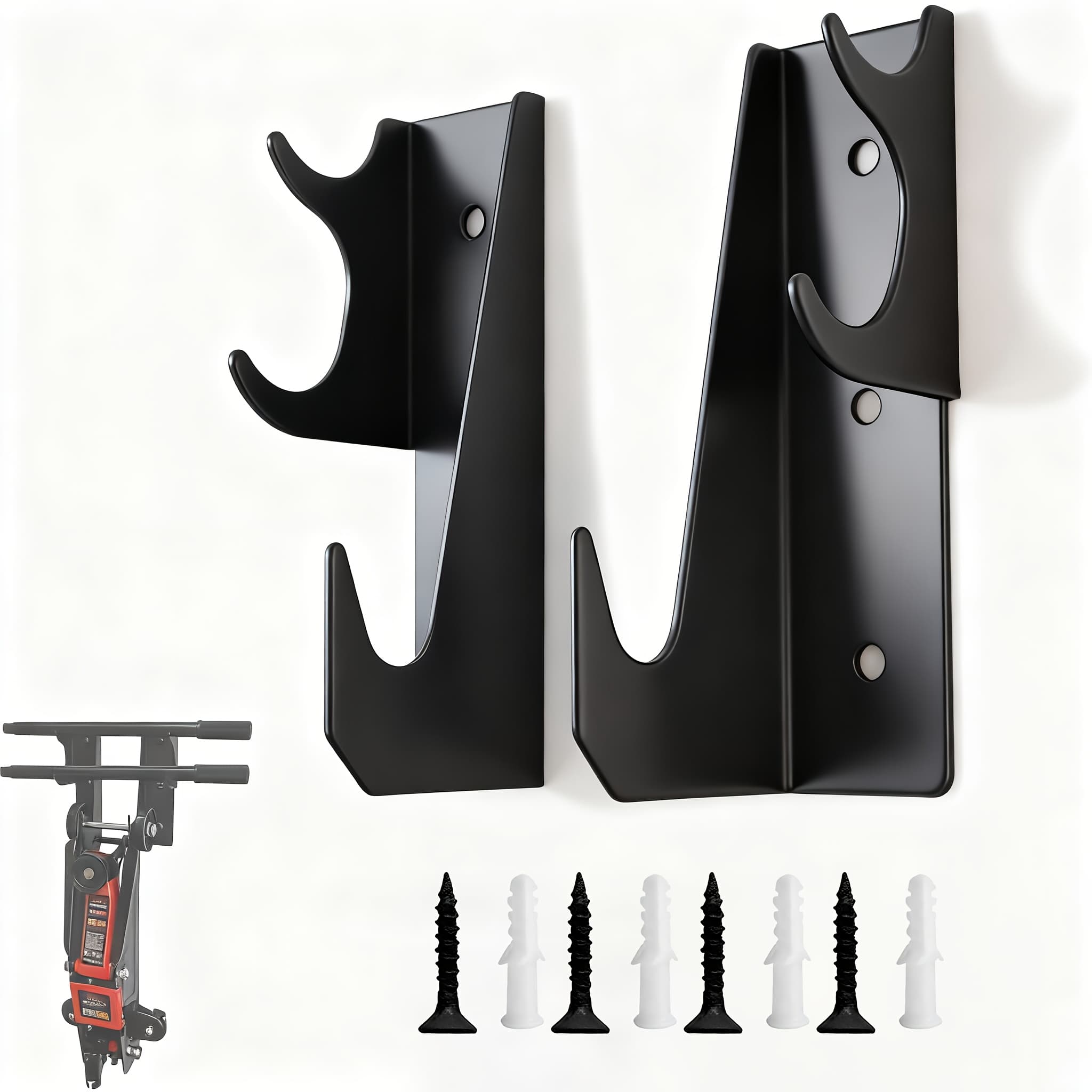 TEMU 2pcs Max Version Oversized Heavy-duty Jack Stand And Jack Stand Wall Mount Hook Rack, Black Plated, To 22 Lbs, 2pcs Handle Storage