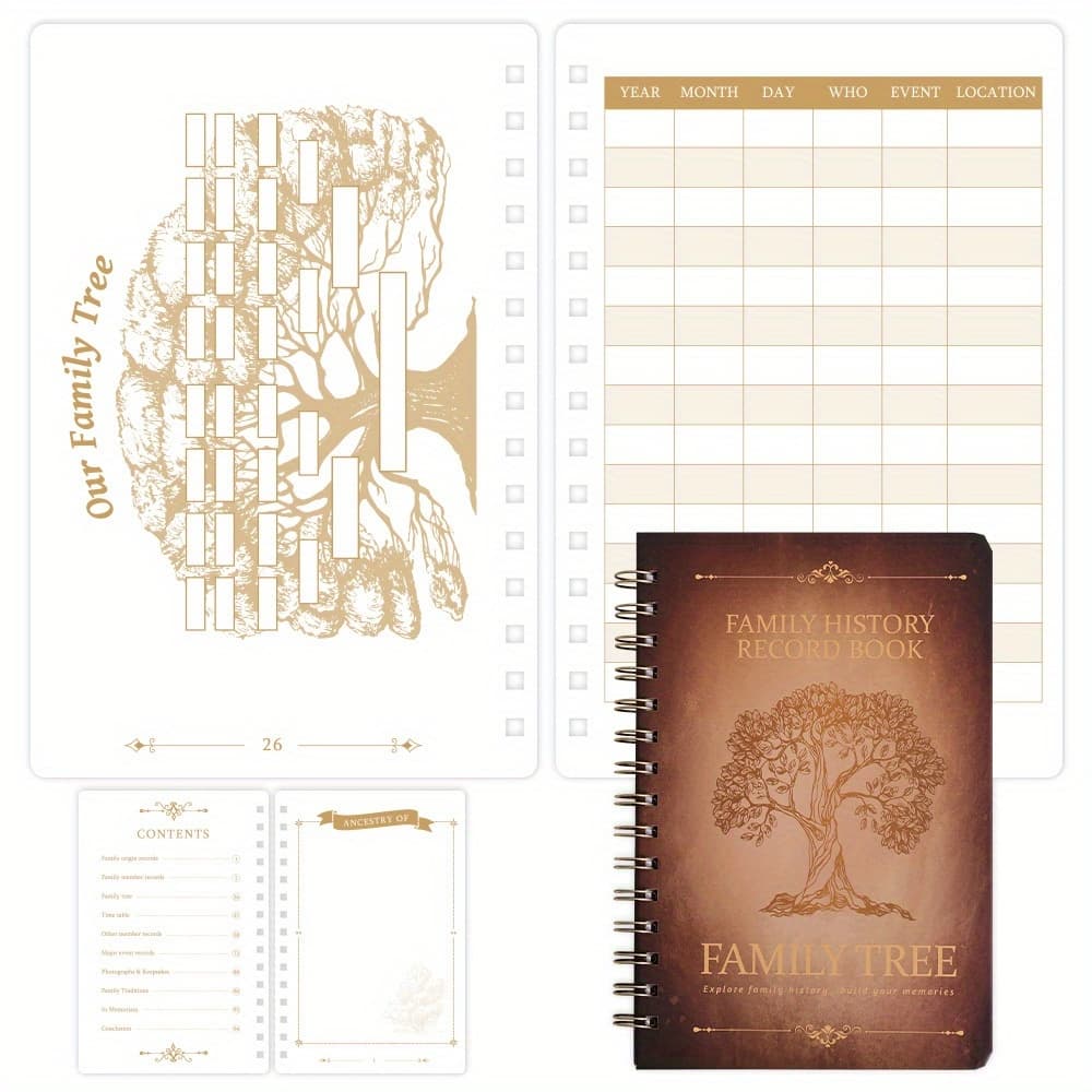 TEMU 48-sheet Hardcover Tree Book With Coil Binding - Planner For Tracing , Family Tree Journal, Genealogical - Ideal Gift For Parents & Enthusiasts (48 Pages)