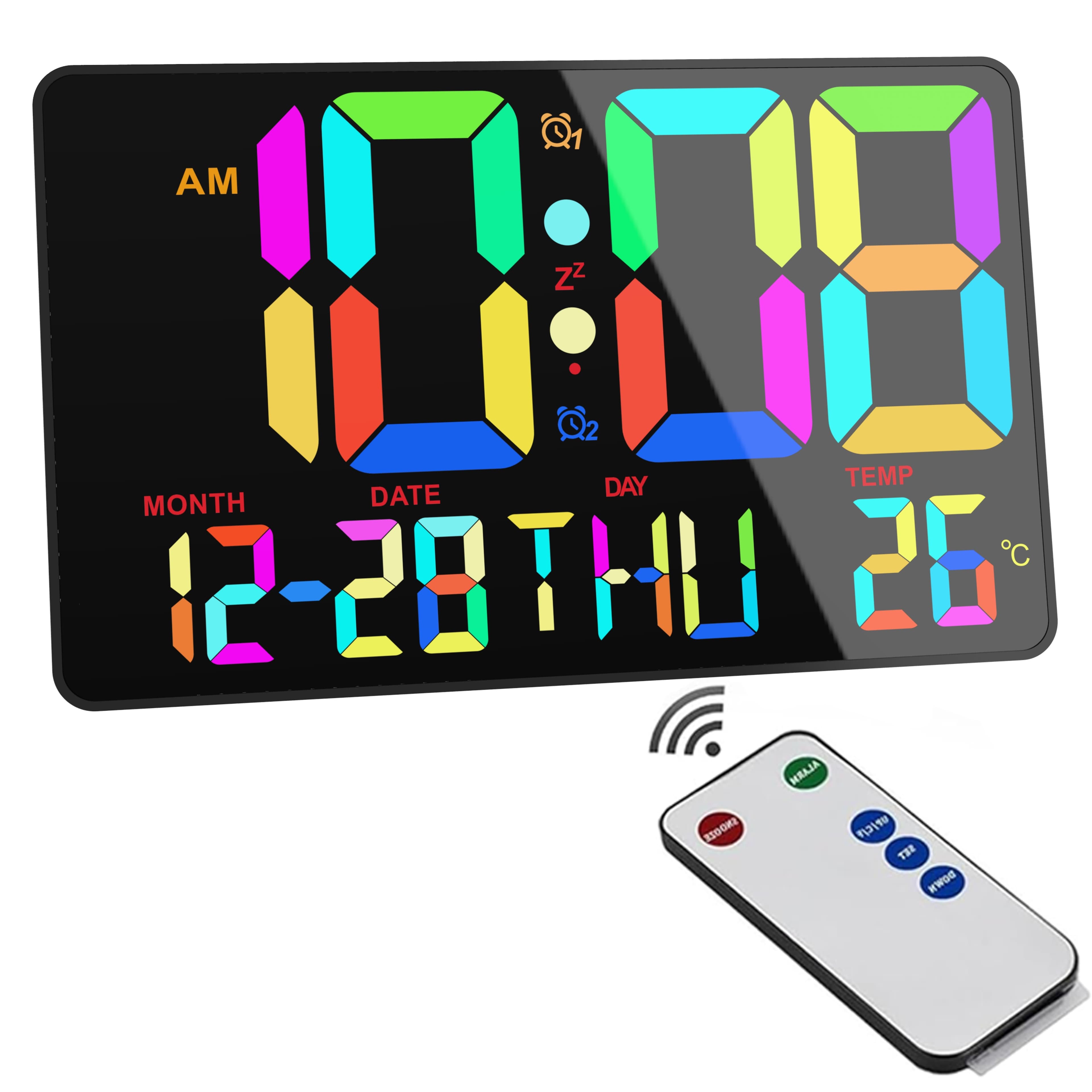 TEMU Large Character Color Screen Clock Led Alarm Clock Smart Clock Digital Clock Large Clock Home Decor Wall Clock