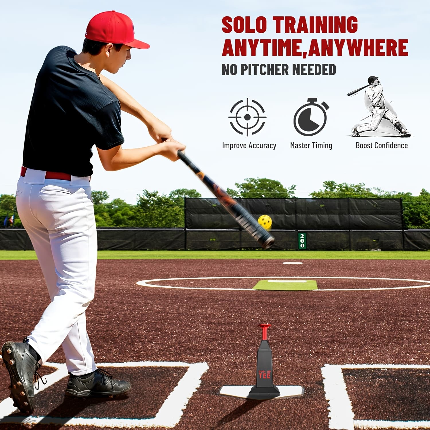 TEMU Baseball Or Softball Hitting Tee With A Popper That Includes 12 Mini Balls, Of Up To 40 Inches High, Without Battery