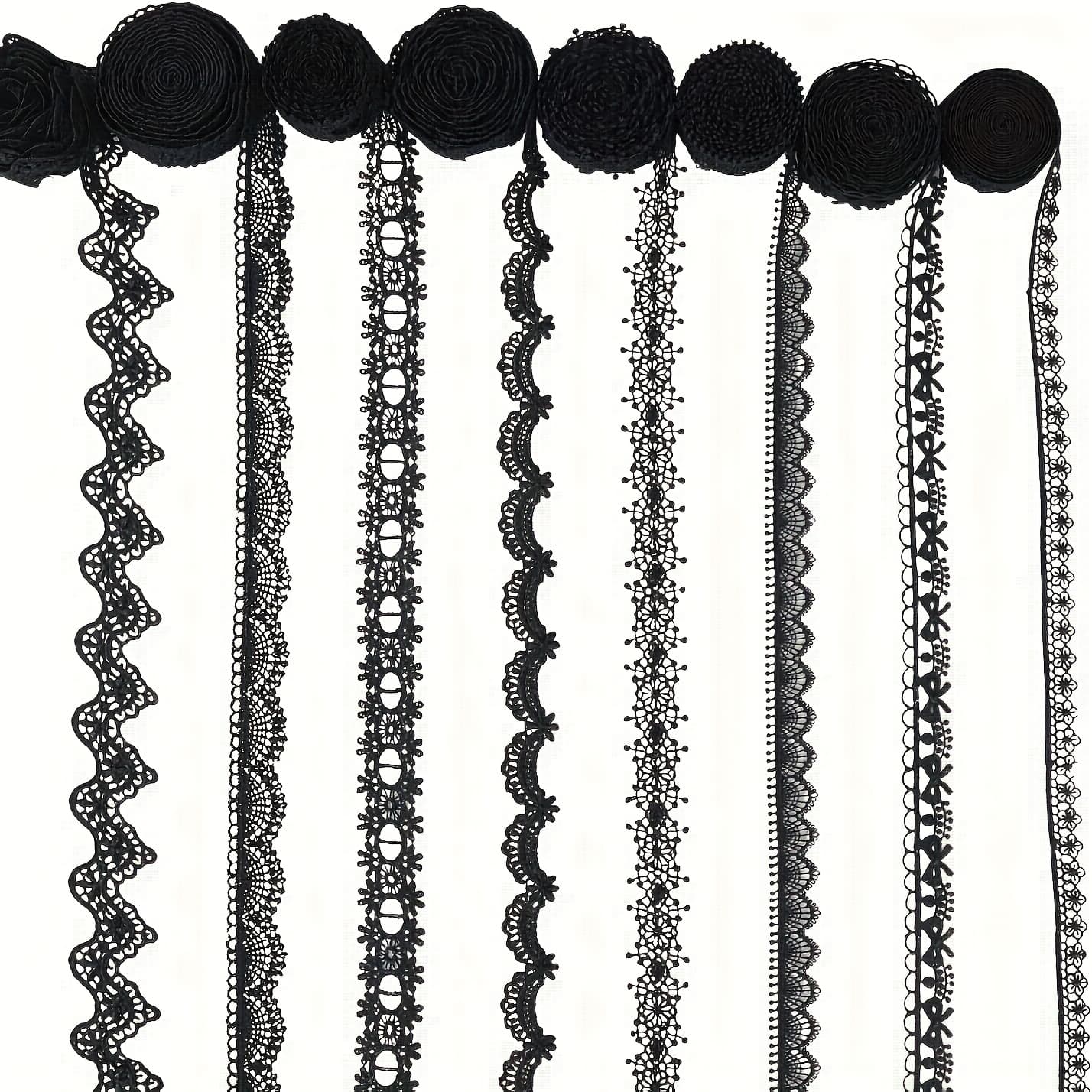 TEMU Decorative Trim Ribbon Collection, Black And White, Floral Pattern, Vintage Embellishments