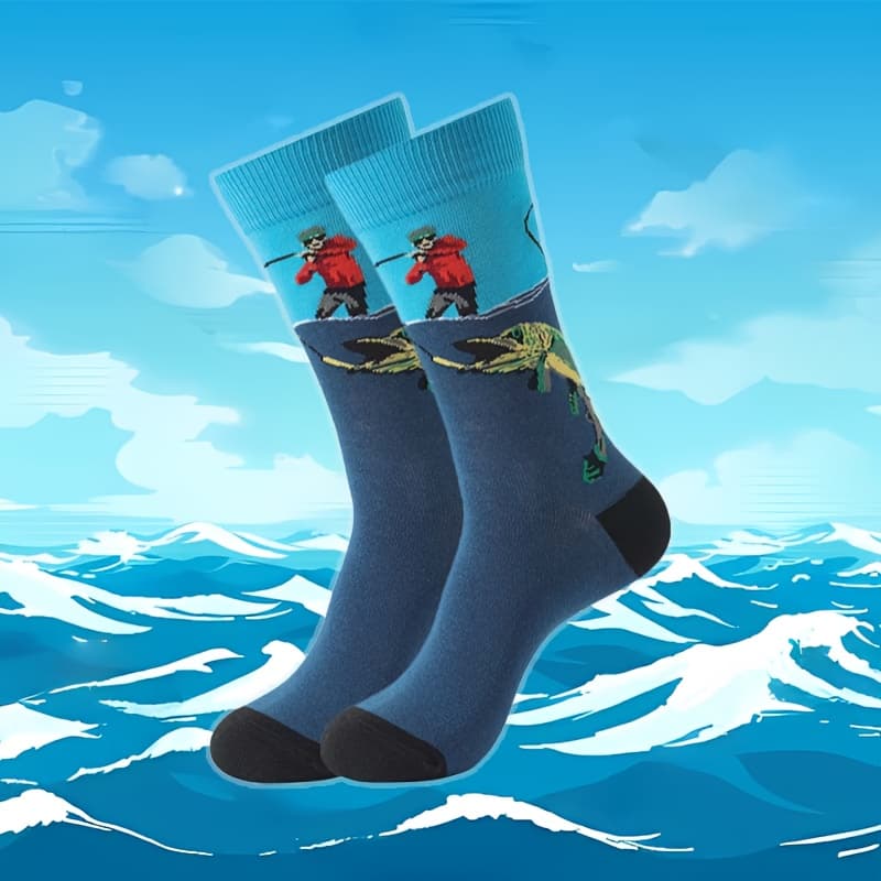 TEMU 1 Pair Men's Mid-calf Socks, Creative Fishing Theme Socks, Comfortable And Breathable, , Unisex Fashion Trendy Socks, Outdoor Sports Essential Item, All