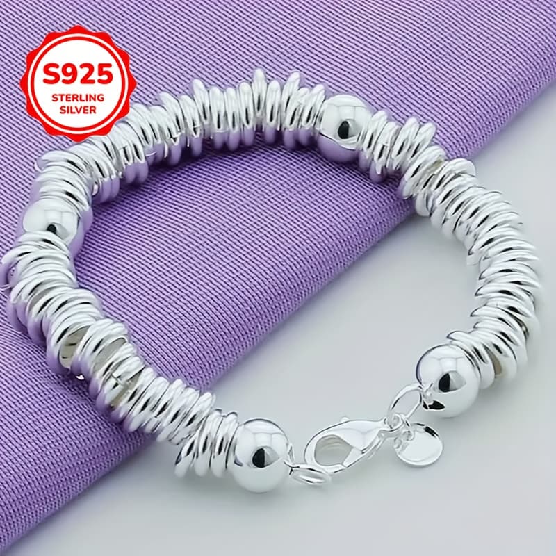 TEMU A Bracelet Made Of 925 Pure Silvery With Hollow Bead Balls, Designed For Women, Featuring A Bohemian Style. An Elegant Gift Ideal For Christmas, Parties, And All