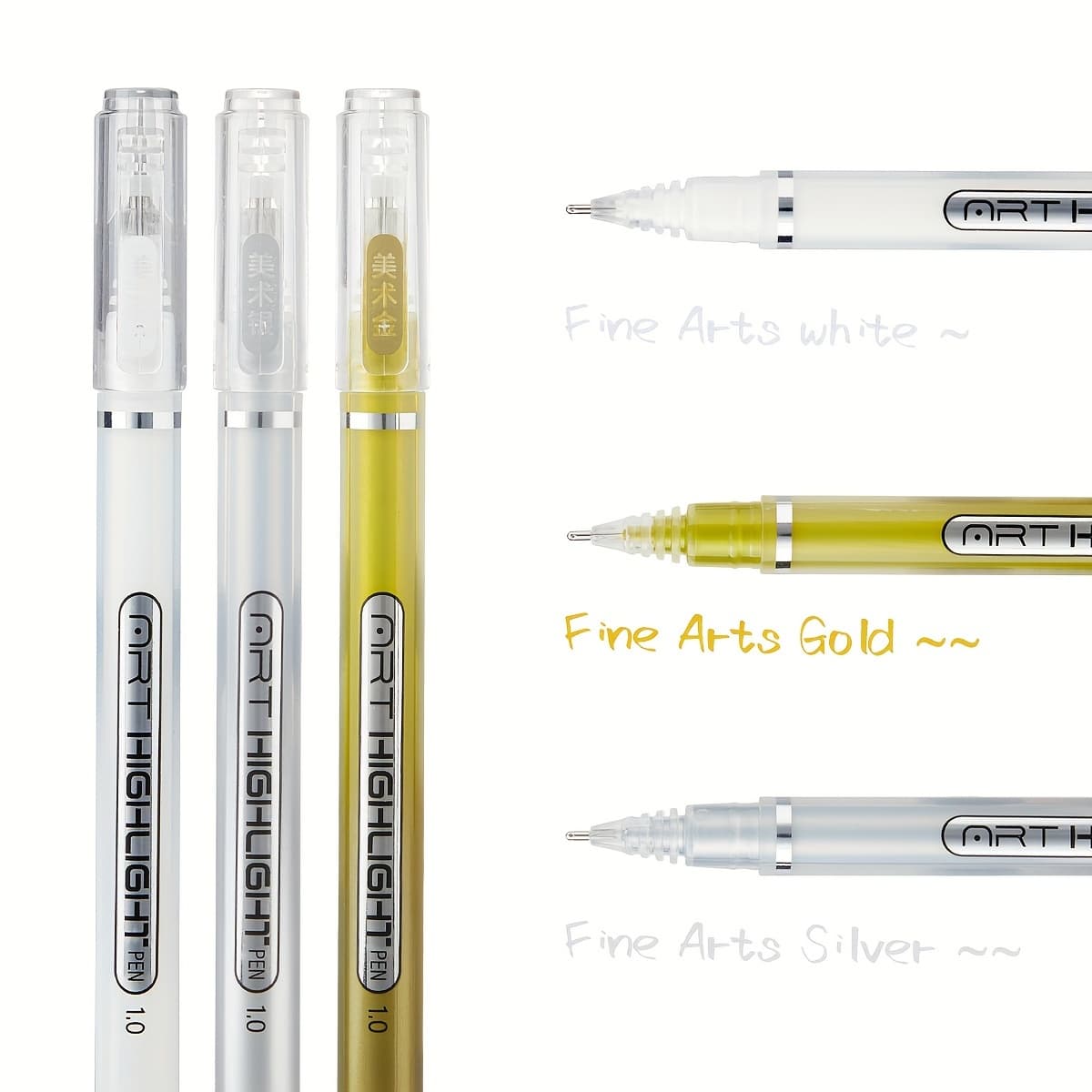 TEMU 3/6pcs 1mm Gel Pens With Glitter For Highlights, Sketching, And Fine Art – Precision Tip Drawing Tools (golden And Silver And White)