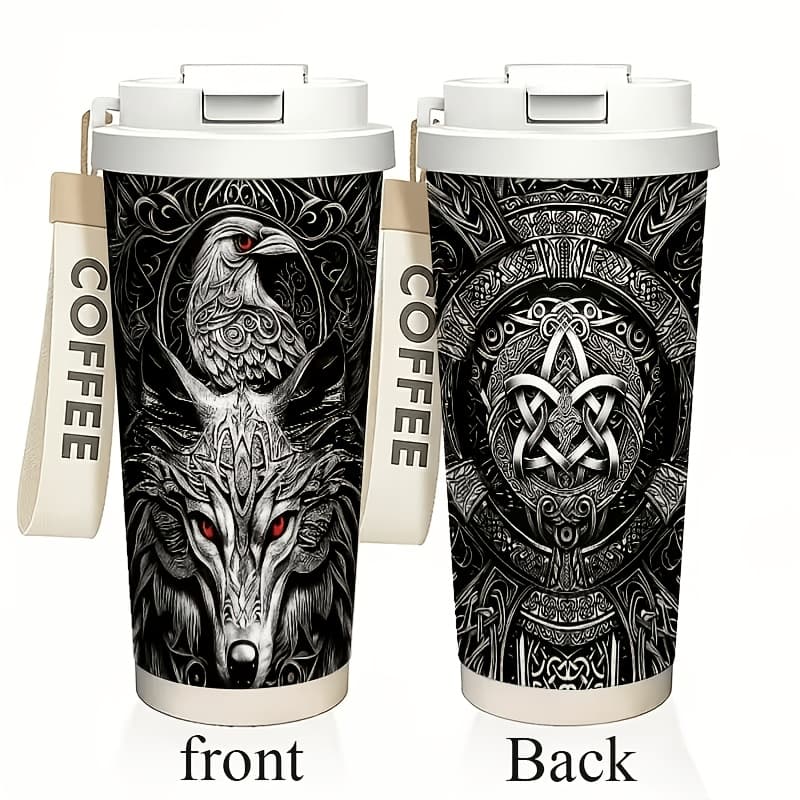 TEMU Double Wall Vacuum Insulated Coffee Tumbler Compass Steel Travel Mug With Handle And Straw Leakproof Coffee Cup For Tea Iced Drinks