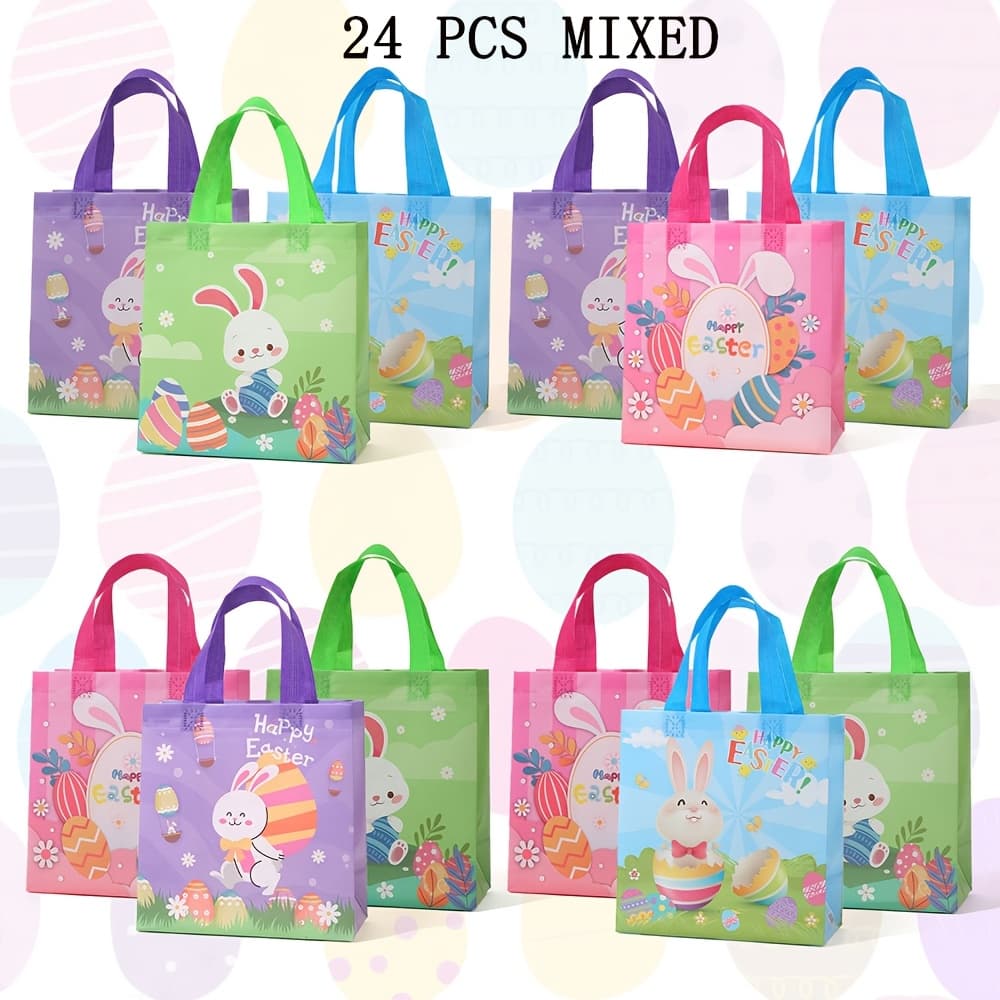TEMU Bulk Easter Gift Bags, Supplies For Easter Parties, Non-woven Bags With Handles, Bunny-themed Paper Bags For Birthday Party Favors And Gift Wrapping.