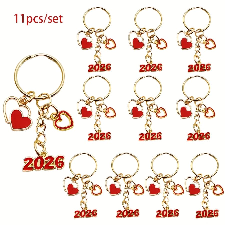 TEMU 11pcs/set, Enamel Drip Number 2026 Heart-themed Keychain, Couple's Keychain Pendant For Decorating Bags, Car Key Rings, Ideal Gift For Valentine's Day/new Year