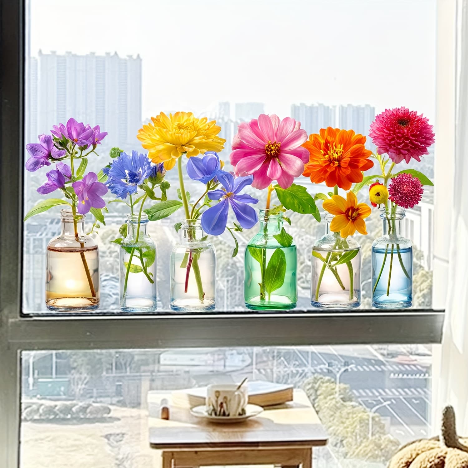 TEMU 1pc Flower Window Cling Film, Floral Glass Sticker Decal, Anti-collision Double-sided Electrostatic Window Decal For , Home Sticker