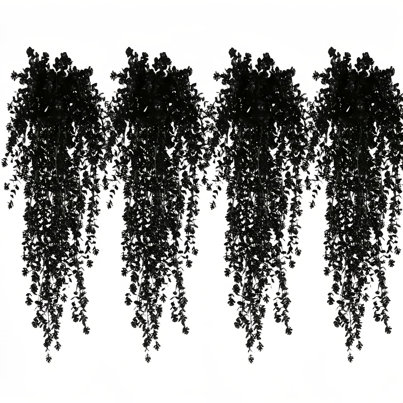 TEMU 2/4pcs Uv Resistant Black Artificial Hanging Flowers - Rich Artificial Greenery Vines For Indoor/outdoor Decorations, Perfect For Halloween, Weddings And Fall Celebrations, Home Fall Decorations