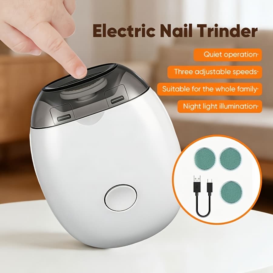 TEMU Upgraded 3-in-1 Electric Nail Clipper And Polisher, Automatic Nail Trimmer With Led Light, 3-speed, Usb Rechargeable, Clip Storage, Silent Auto Fingernail Cutter And Polishing Trimmer, For