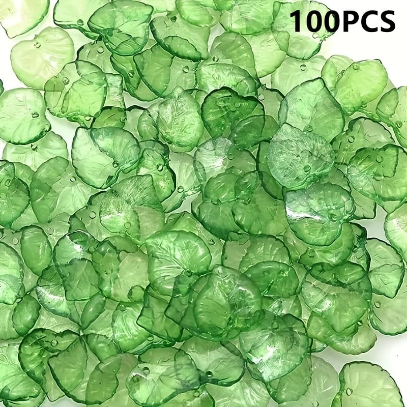 TEMU 100pcs Transparent Green Acrylic Leaf Charms Pendants, Leaf Shape Acrylic Pendants Bulk, Plastic Leaf Bead Charms With Hole For Diy Keychain Earring Jewelry Craft Making Supplies
