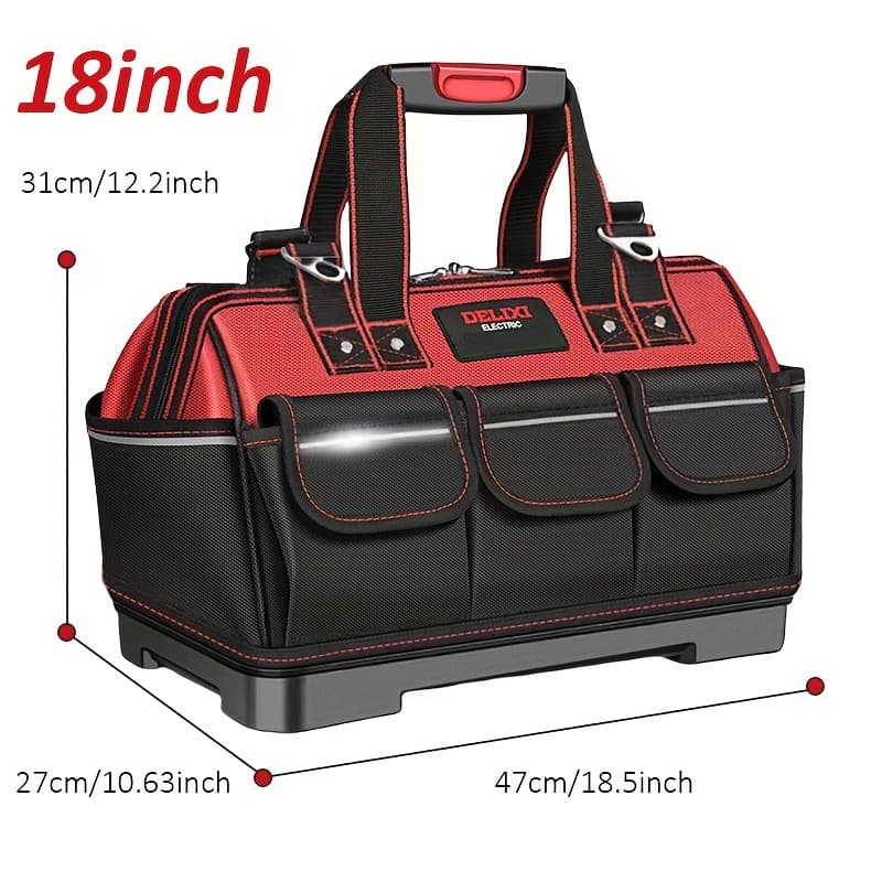 TEMU Ecectric 18in Tool Bag, Multi-pocket Tool Organizer With Plastic Waterproof Bottom, Wide Mouth Tote Bag With Inner Pocket For Construction, Carpentry, Gardening, Electrician, Diy