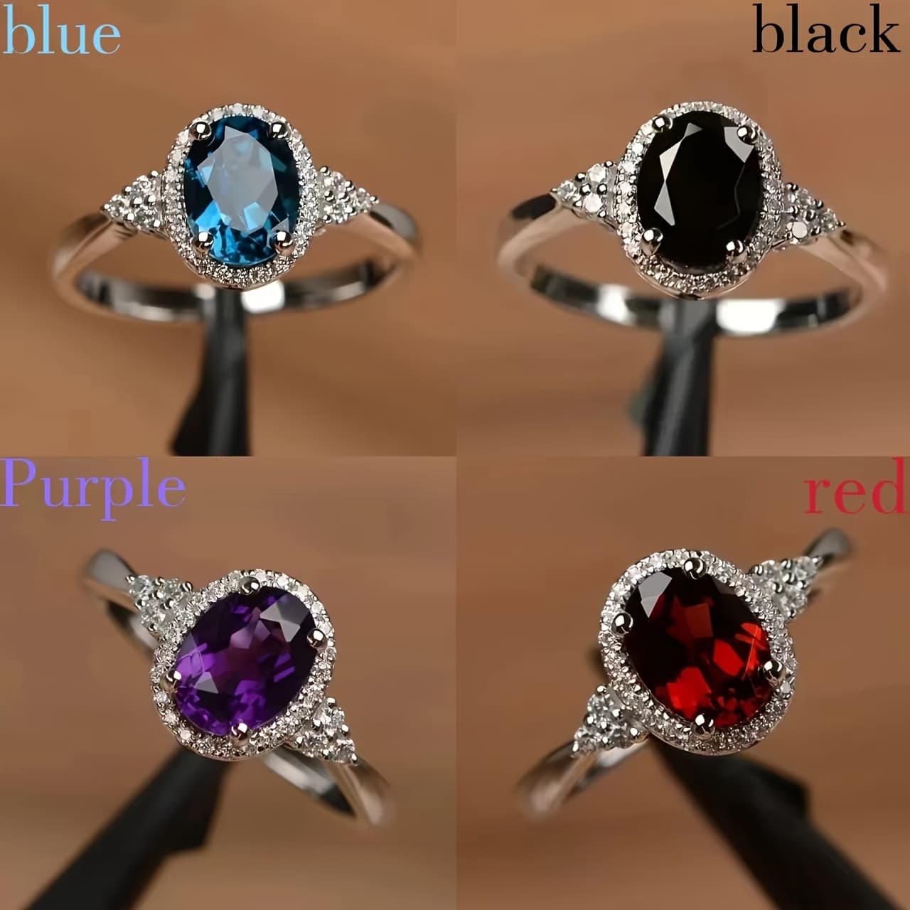 TEMU 4pcs/set Sparkling Oval Exquisite Synthetic Zirconia Cute Girl's Ring, Elegant And Fashionable In Multiple Colors, Perfect Jewelry For Girls' Parties, Birthday Gift Ring
