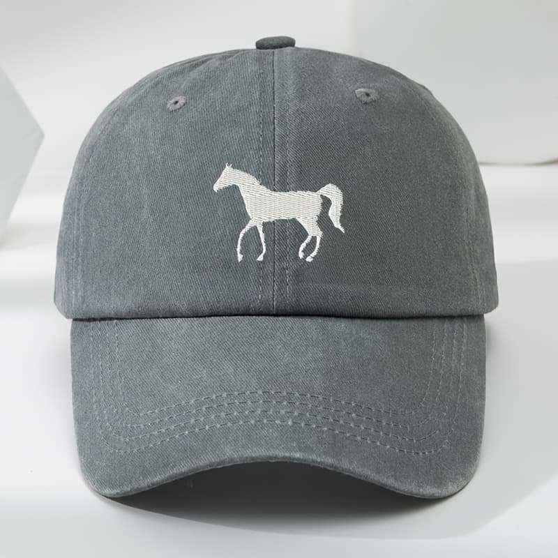 TEMU High-quality White Horse Embroidery Baseball , Washed Vintage Adjustable Duckbill , Breathable Sweat-absorbing Sun Hat Trendy