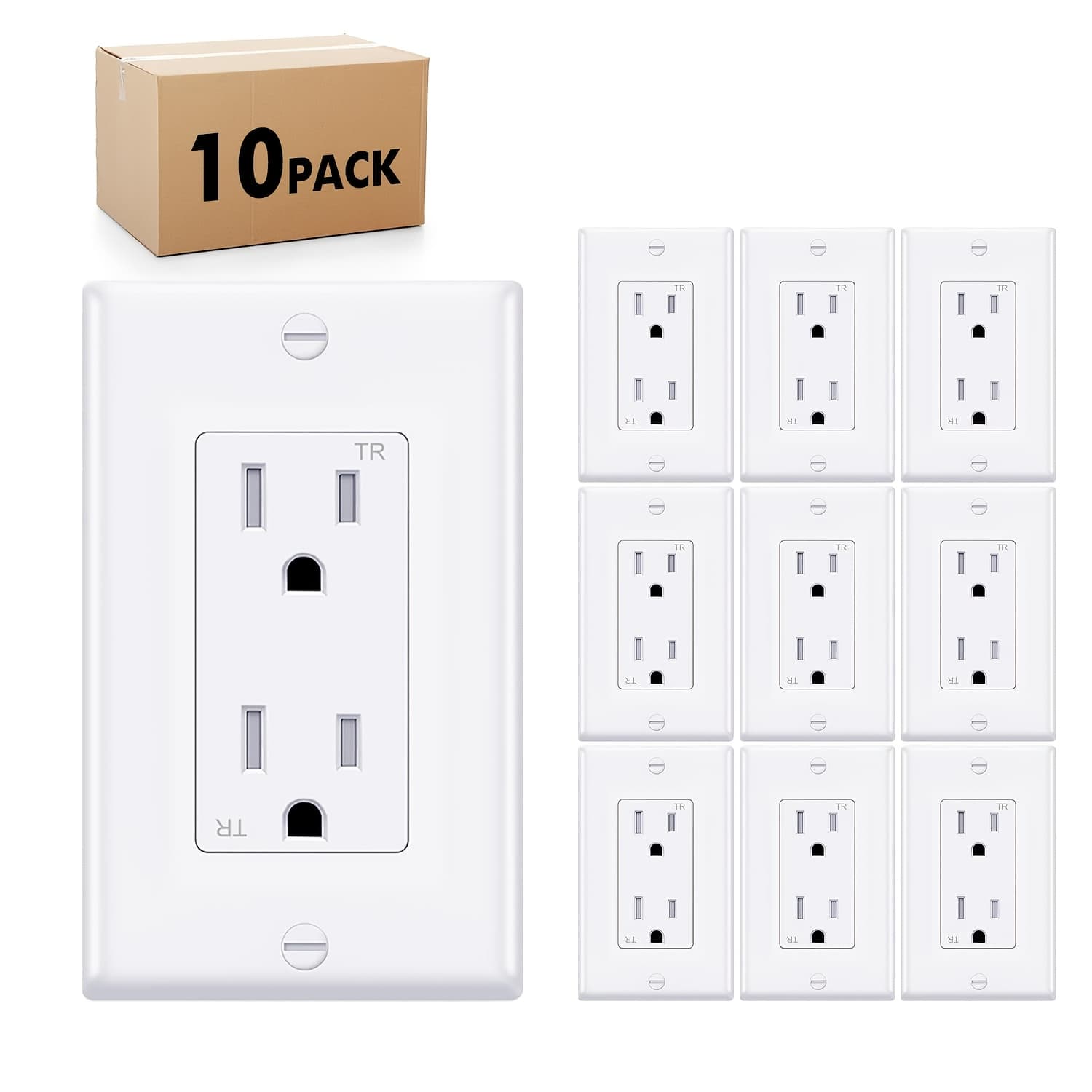 TEMU 15a White Standard Electrical Wall Outlet With Tamper Resistant Grounding | 125v, Rectangle Shape, Room Electrical/hard Wiring