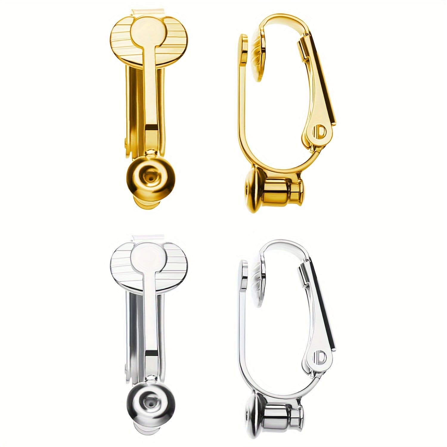 TEMU 4pcs Earring Clip Backs Clip-on Earring Converter Components Findings With Post For None Pierced Ears, Silvery And Golden