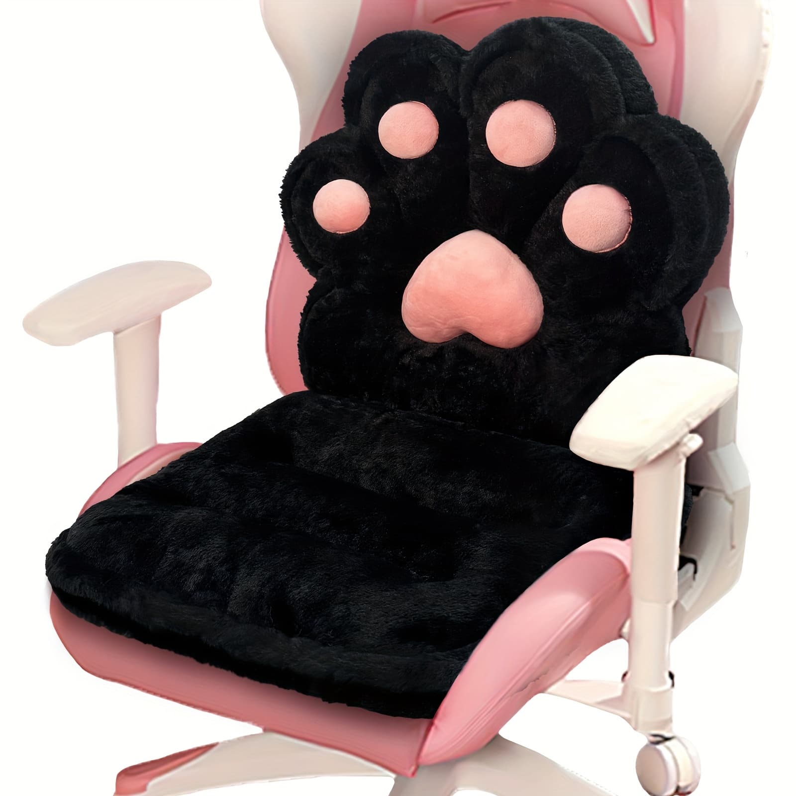 TEMU L-shape Cat Paw Cushion, Soft Chair Pillow Kawaii Chair Cushions, Faux Rabbit Fur Gaming Chair Cushion For Gamer Girl Gifts, Comfy Plush Floor Seat For Room Decor, Office Chair Cushion Cute