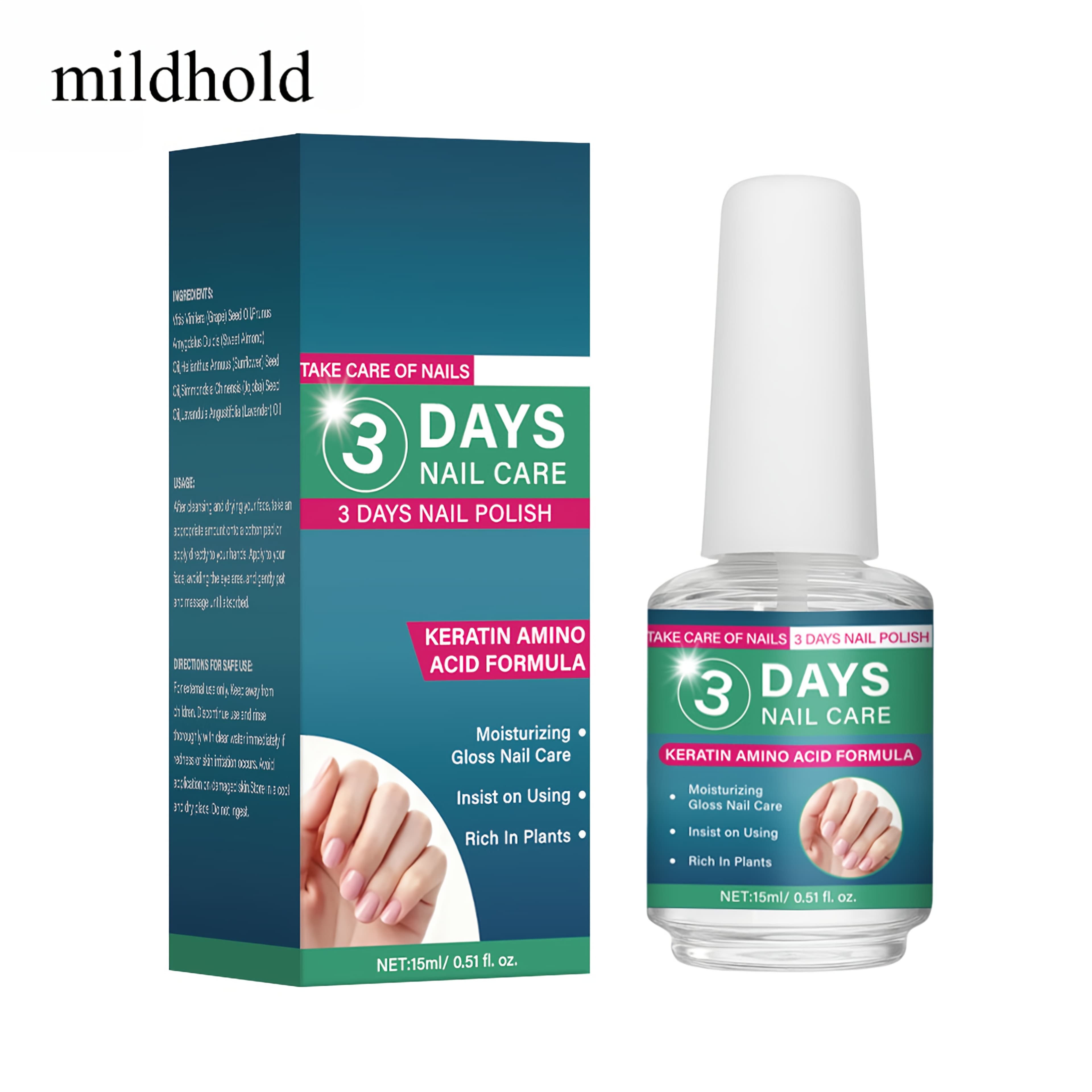 TEMU Mildhold 3 Days Quick Dry Nail Polish Serum Suitable For Weak & Peeling Nails, Manicure With Keratin & 5 Plant Oils, Travel Size No Lamp Gel For Busy Women, Nourishing For Dry, Cracked, Nails