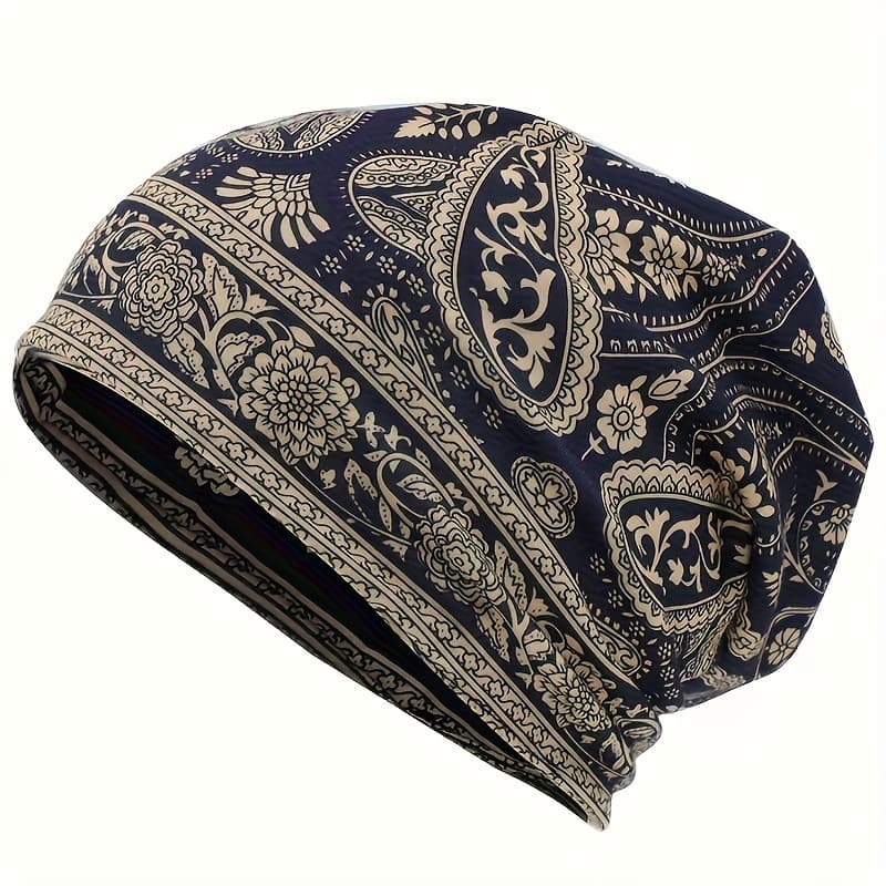 TEMU 1 5 Items, Classic Paisley Print, Lazy Brimless , Bohemian Elastic Vintage, Unisex Neck, Soft Brimless With Leg Ties, Chemotherapy Hat For Men And Women