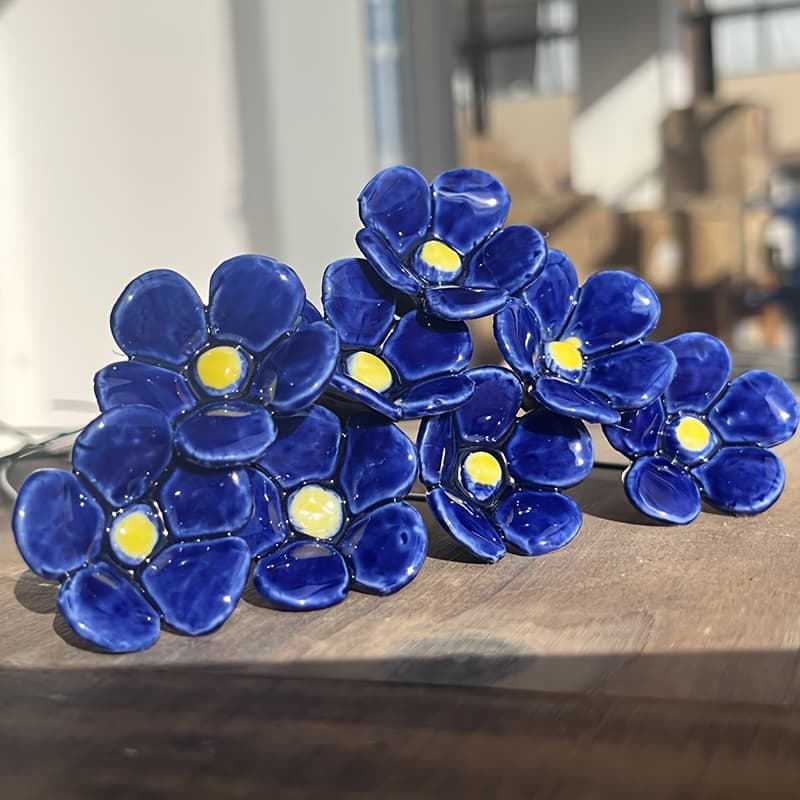 TEMU A New Set Of 8 Handcrafted Ceramic -me-not Flowers, As 'blue ', By . Fade-resistant, Serve As Decor For Occasions Like Valentine's Day, Christmas