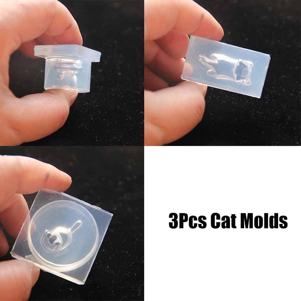 TEMU 3pcs Kitten Mold Set - Sitting, Lying Down, And Tail-up Cute Mold Set For Handmade Resin Kitten Figurines