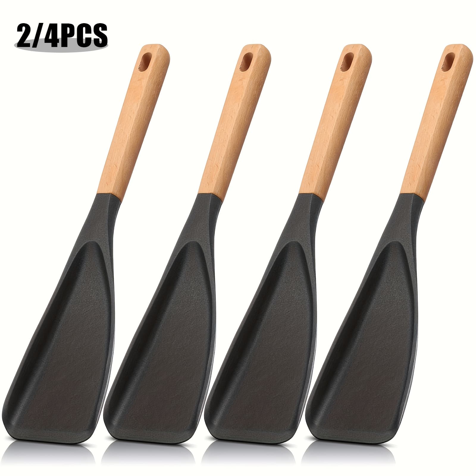 TEMU Silicone : 2/4pcs 12-inch Utensils For Frying, Baking, Mixing & Serving - Wood Handle Stay-, Perfect For Cookware